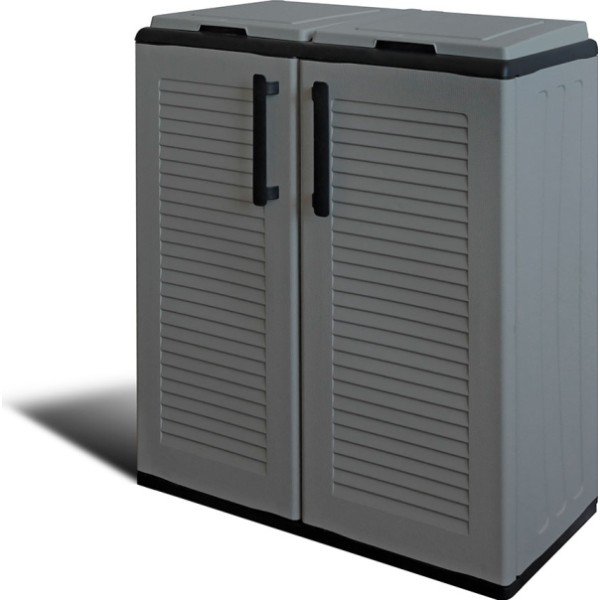 Armario bajo línea eco easy con reciclaje selectivo de 2 tapas, polipropileno, gris oscuro, 68 x 37 x 84 cm